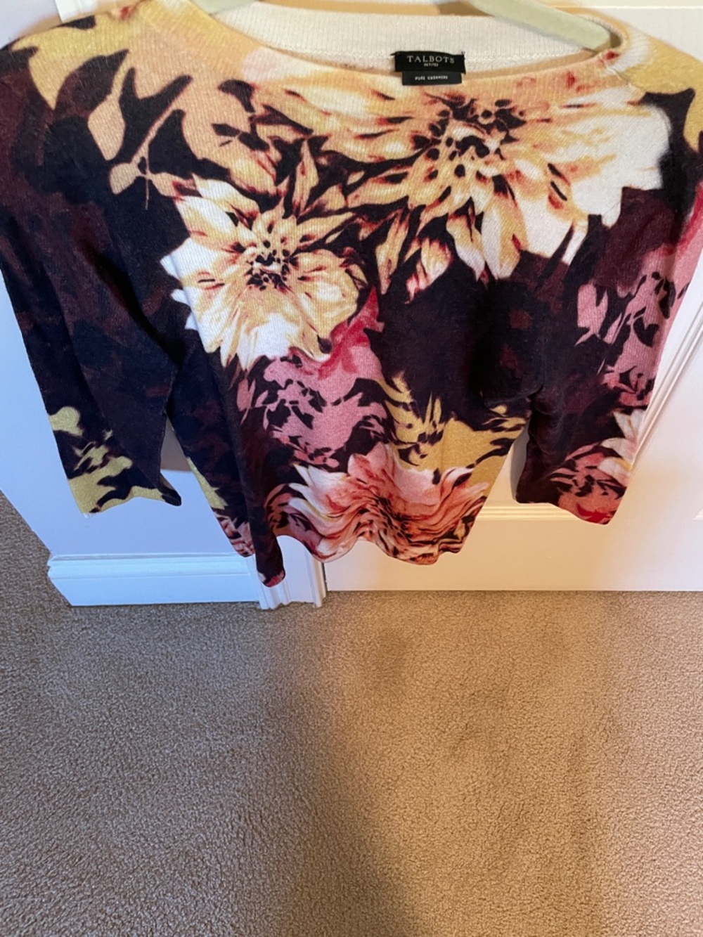 Talbots Floral Crewneck Sweater - Black, Cream, Pink, Yellow cashmere